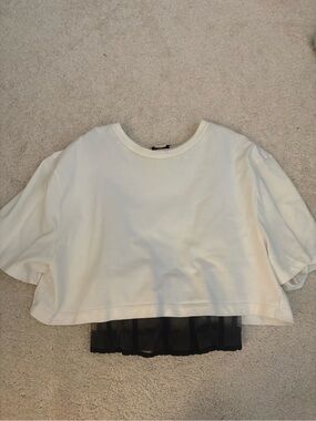 Alexander McQueen Cream Short Sleeve Tee with Black Mesh Hem